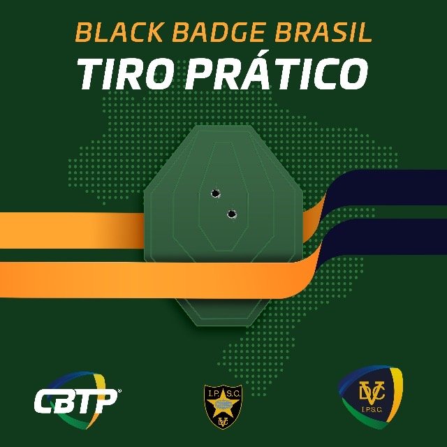 Cartaz Black Badge Brasil Tiro Prático com alvo verde ao centro.