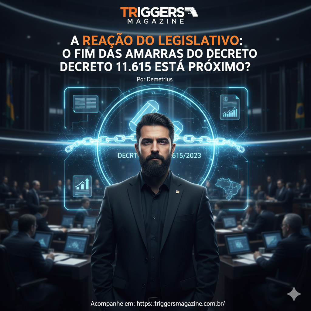 Arte editorial sobre reação legislativa ao Decreto 11.615.