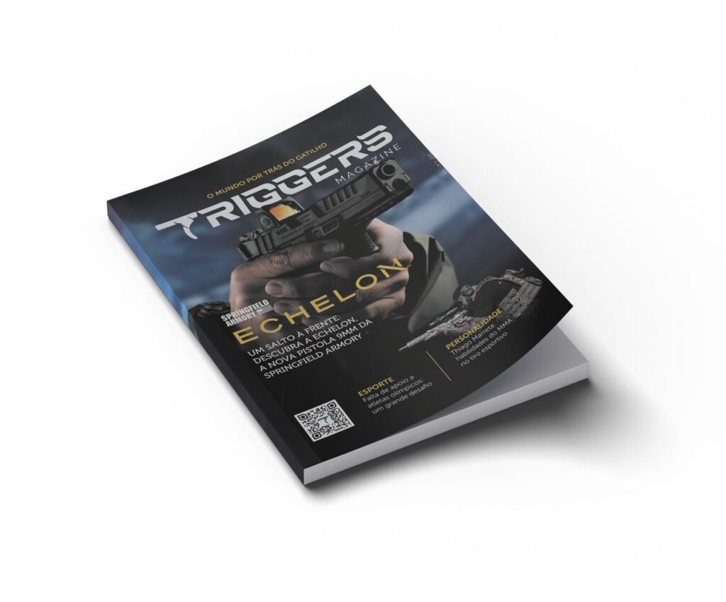 Exemplar da Triggers Magazine com capa sobre a pistola Echelon.
