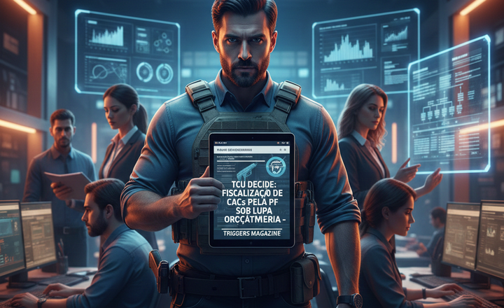 Arte editorial sobre fiscalização de CACs pela Polícia Federal e decisão do TCU.