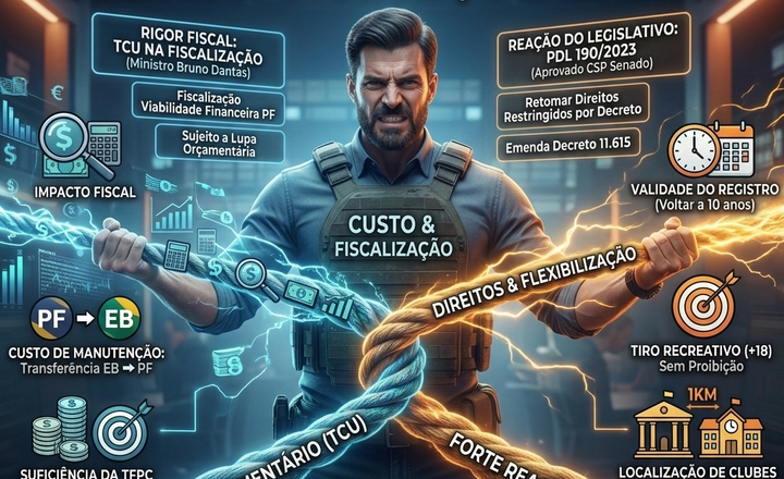 Infográfico da Triggers Magazine resume rigor fiscal e reação legislativa sobre CACs.