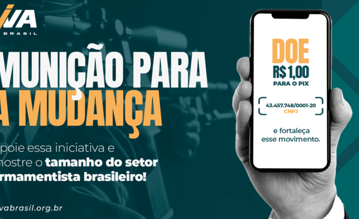 Arte da campanha Munição para a Mudança mostra celular com pedido de doação.