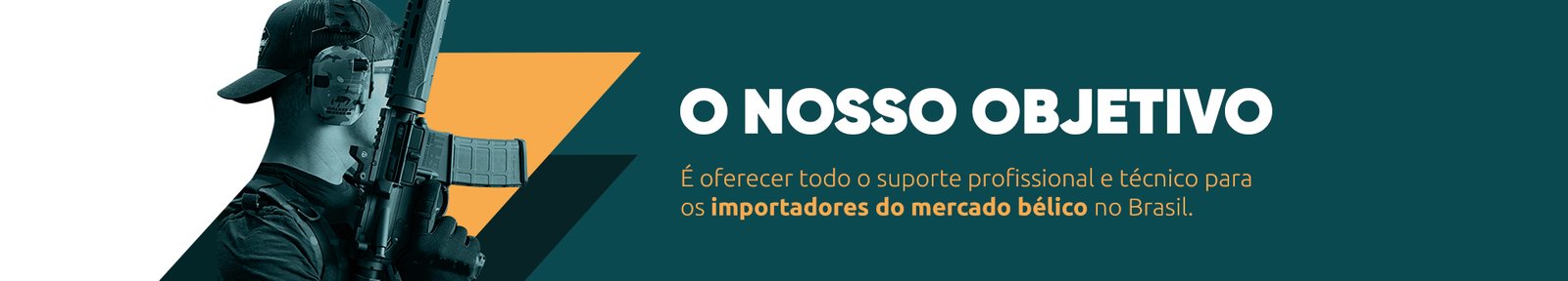 Banner da ABIAMB apresenta seu objetivo institucional de apoiar importadores do setor bélico.