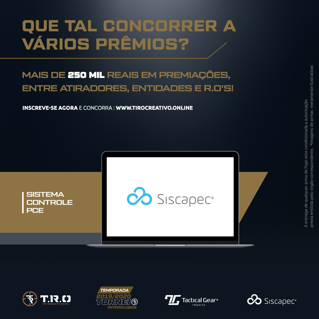 Anúncio de premiação do Tiro Recreativo Online com sistema de controle.