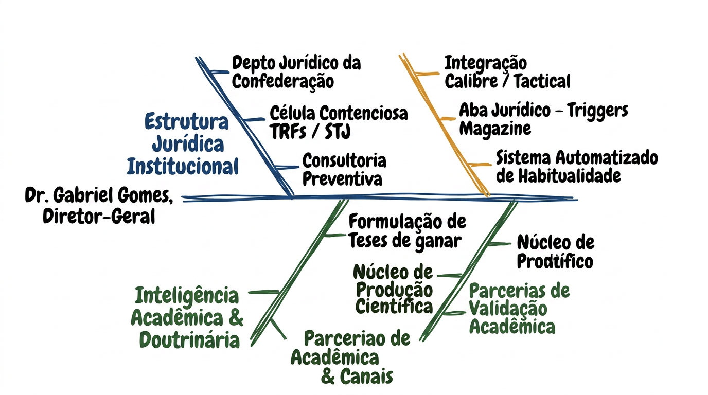 Mapa mental apresenta áreas de atuação do departamento jurídico da confederação.