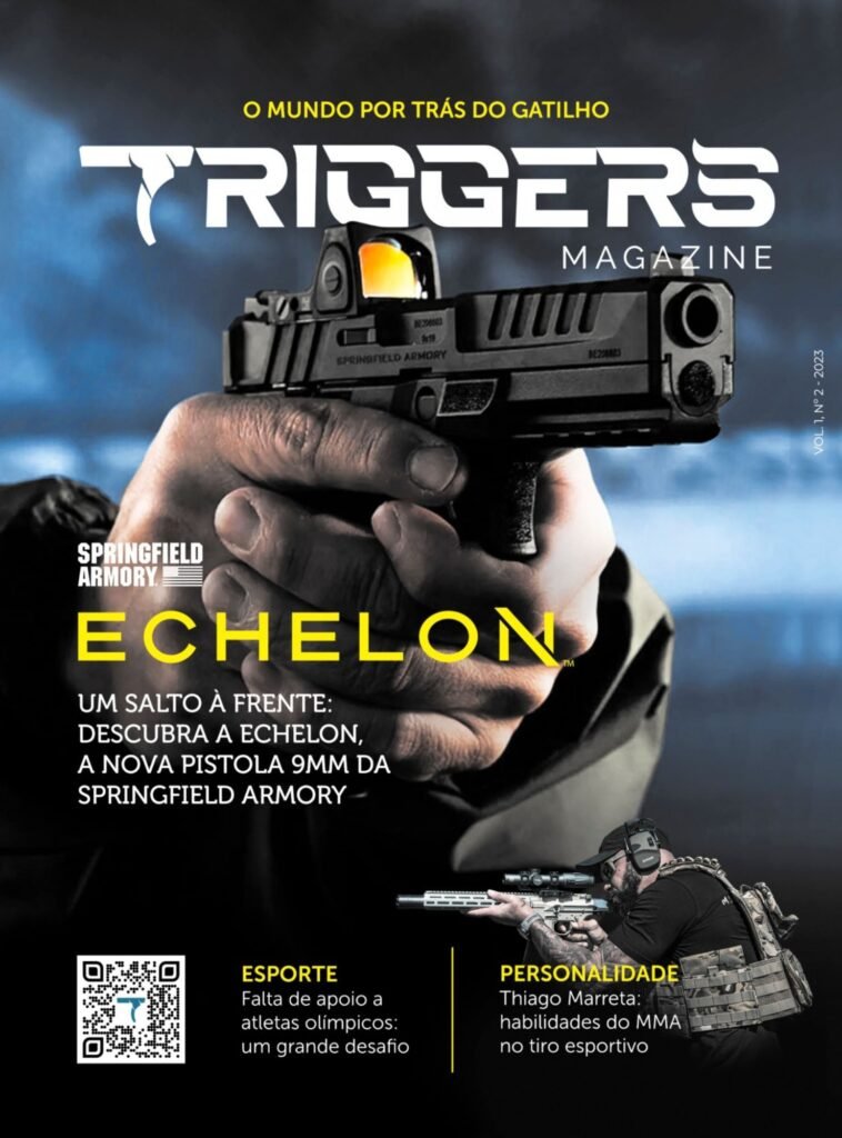 Capa da Triggers Magazine destaca a pistola Springfield Armory Echelon.