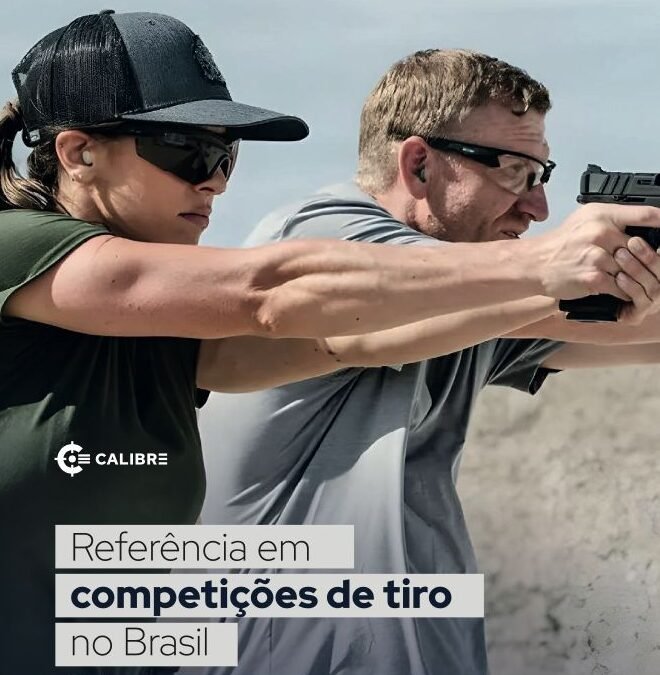 Atiradores praticam com pistolas em arte promocional da Calibre Supercopa.
