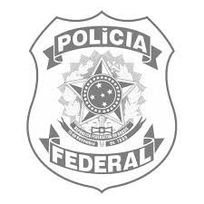 Brasão em preto e branco da Polícia Federal.