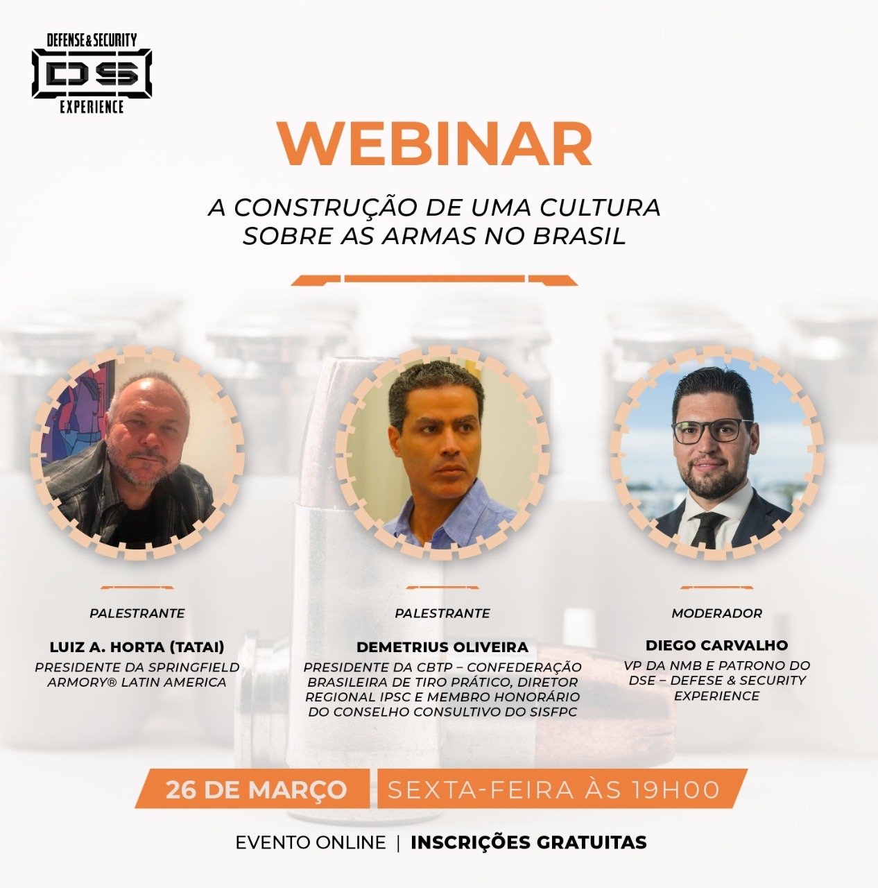 Cartaz de webinar sobre a construção de uma cultura de armas no Brasil.