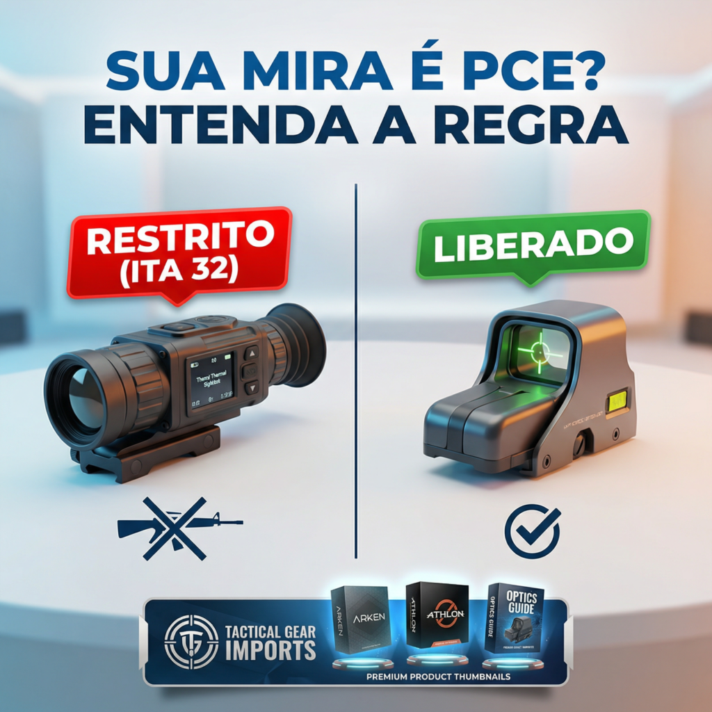 Infográfico compara mira termal restrita e mira óptica liberada pela regulamentação.