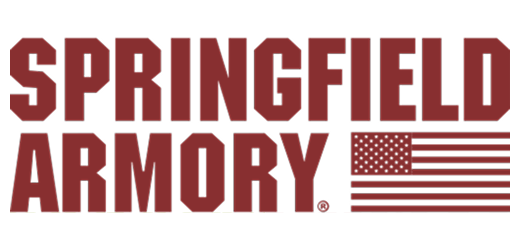 Logotipo vermelho Springfield Armory com bandeira dos Estados Unidos.