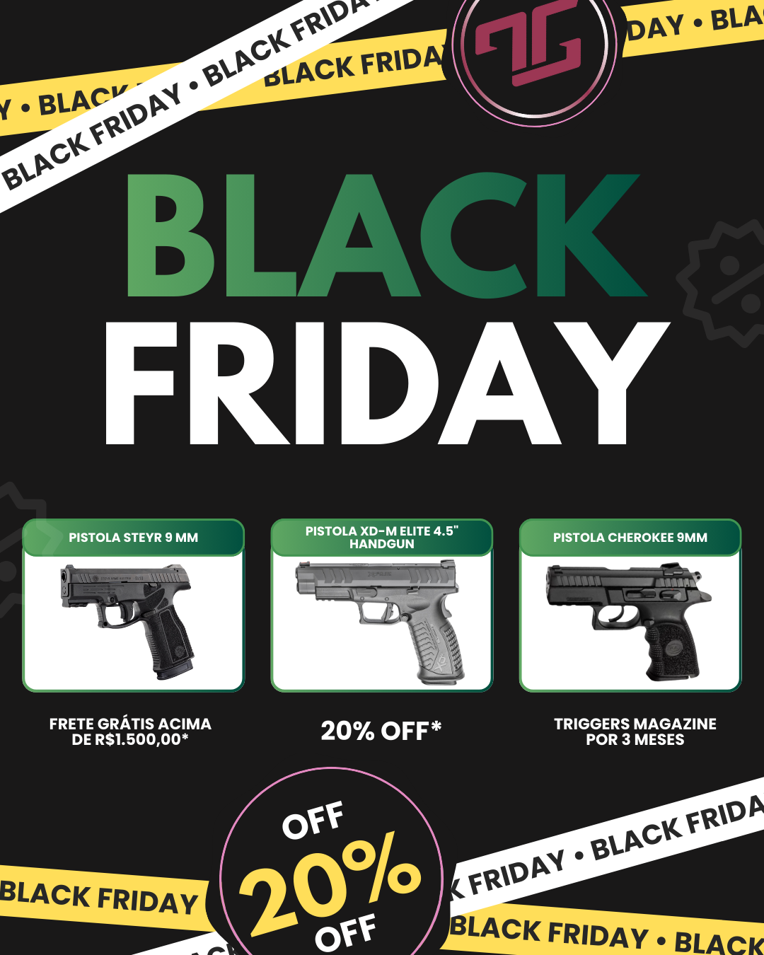 Anúncio de Black Friday apresenta descontos em pistolas na Tactical Gear Imports.
