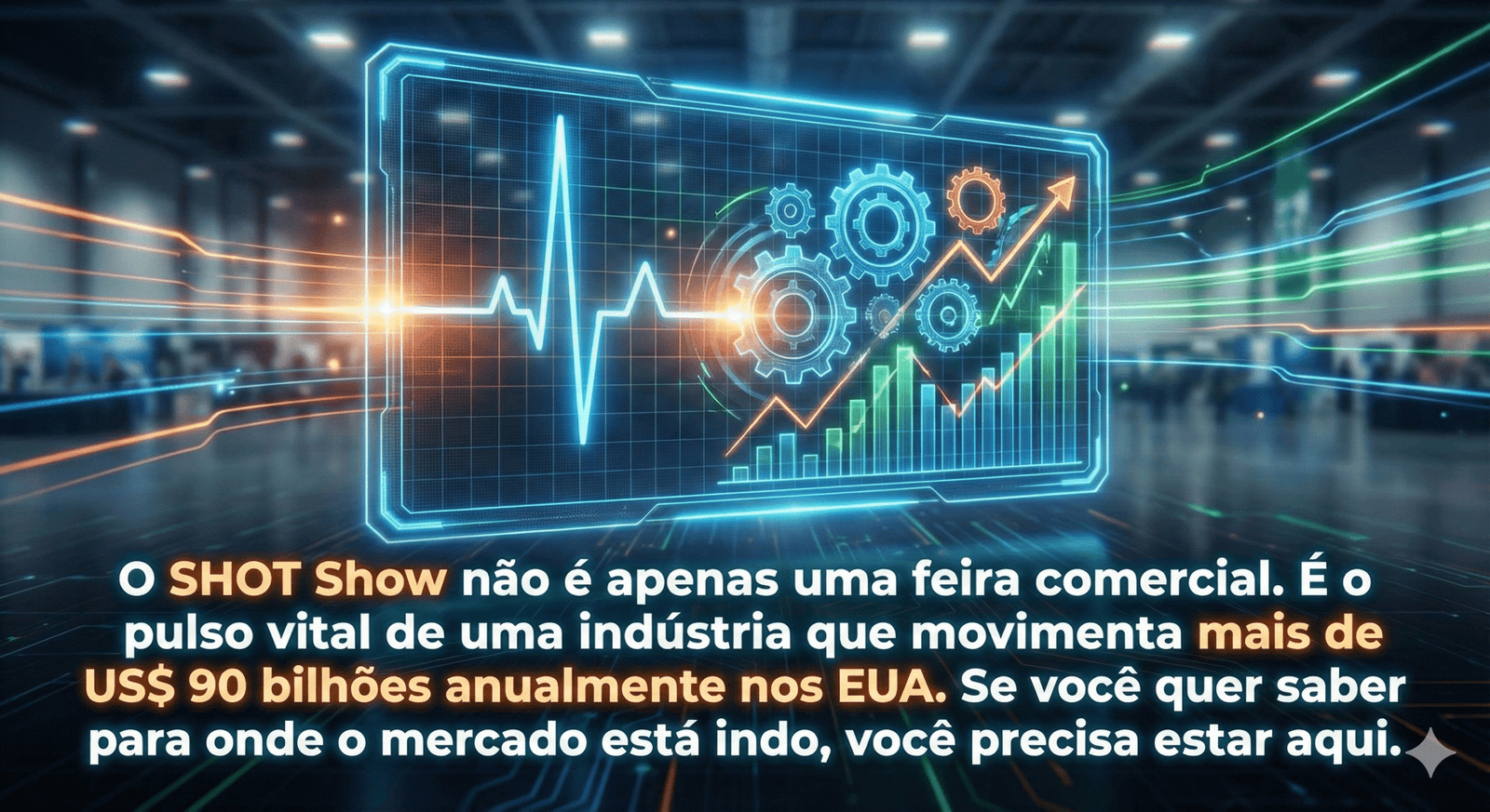 Arte mostra painel digital e dados sobre o impacto econômico da Shot Show.