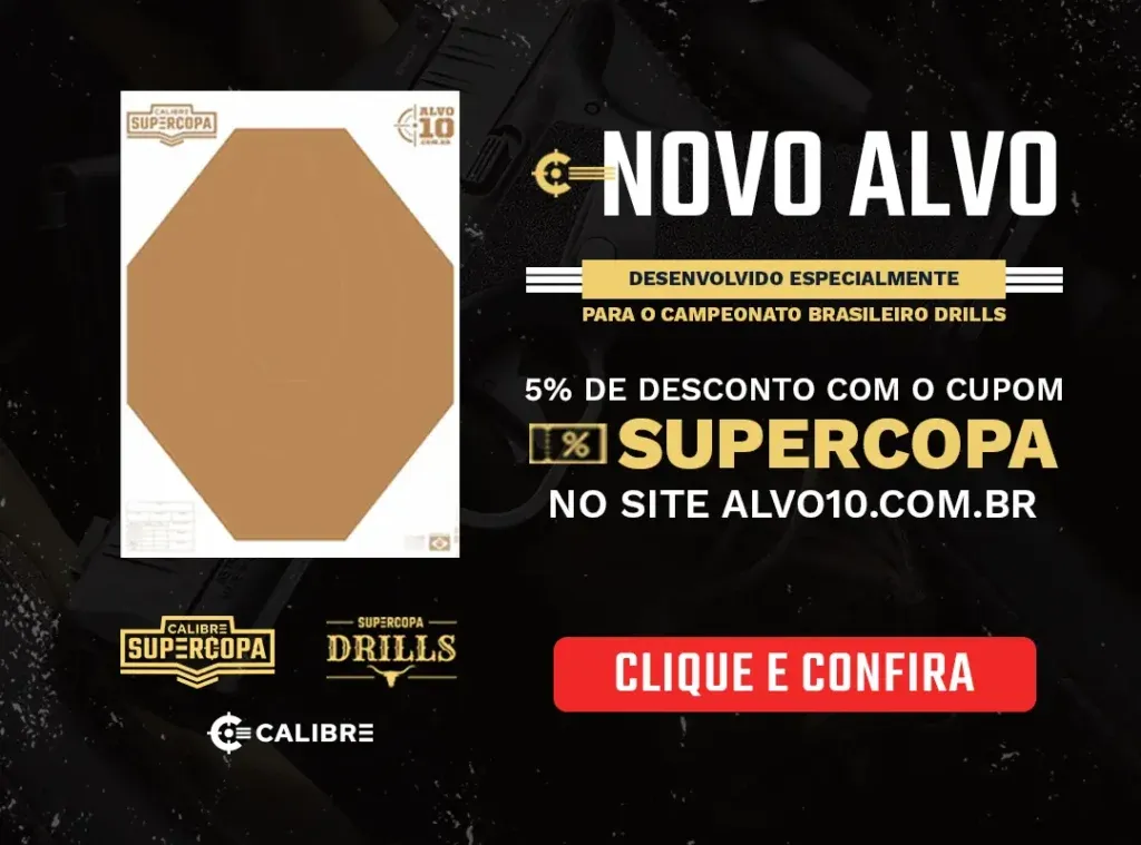 Anúncio apresenta alvo oficial desenvolvido para o campeonato Brasil Drill e cupom da Supercopa.