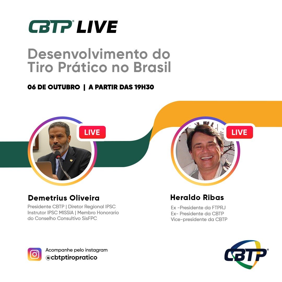 Cartaz de live da CBTP sobre o desenvolvimento do tiro prático no Brasil.